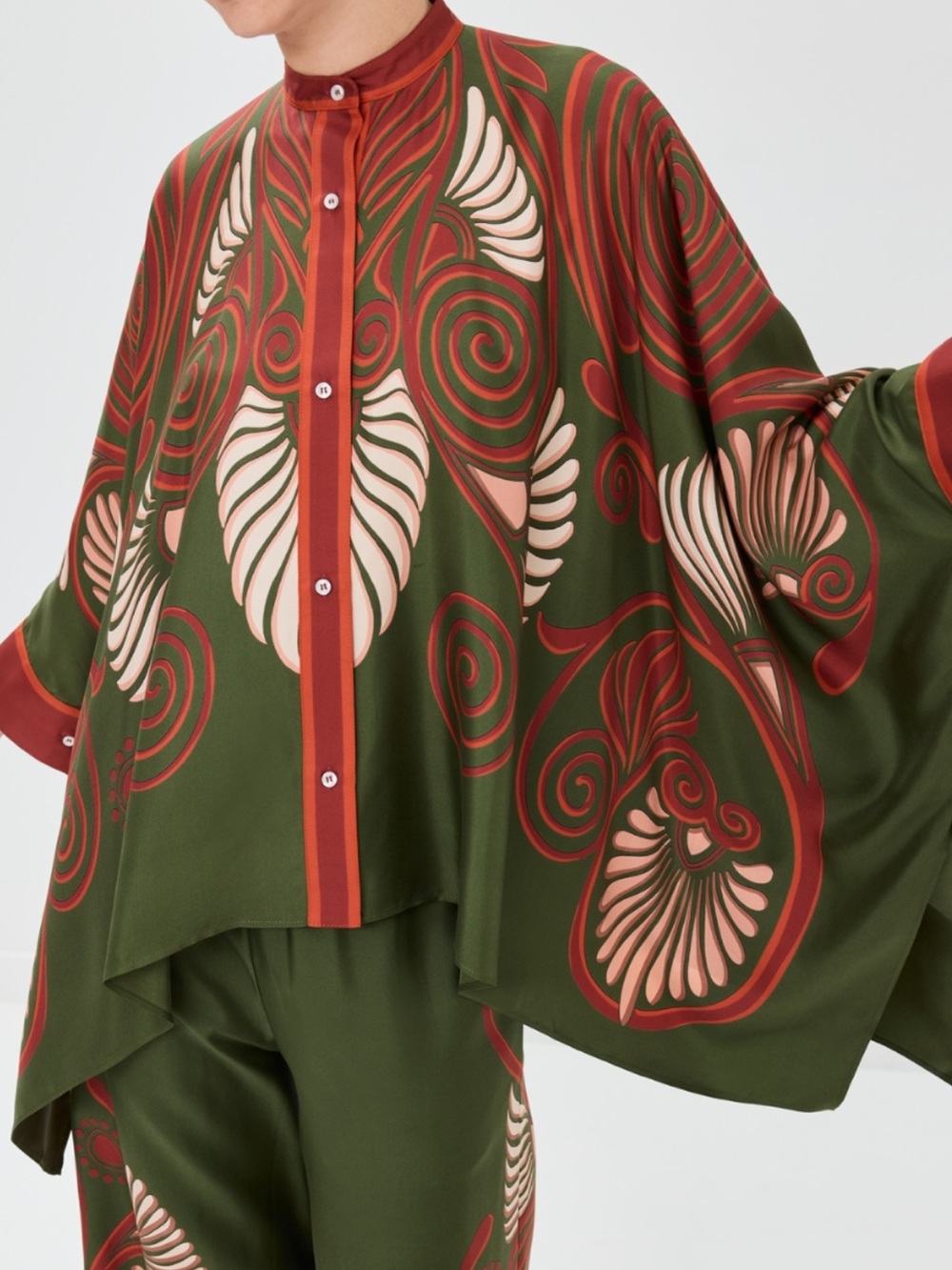 Luxe Moda Olive & Red Printed Two-Piece Pants Set - Size S/M NWT